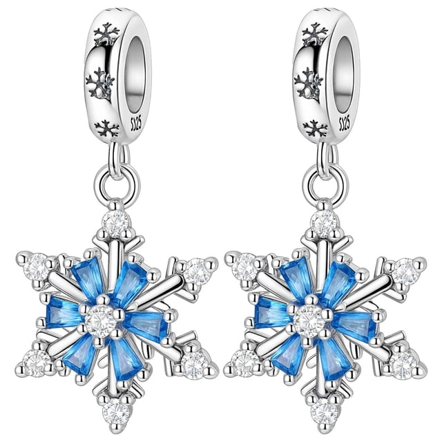 Dije nieve azul circonias XmasSnowflake02 2Pzas Plata S925 Chapa Colgante Gira Copo de Nieve Plata/Azul Caja Negra 4x4cm