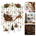 thumbnail image 4 of Vintage Christmas Santa Sleigh Reindeer Suncatcher Wind Chime, Stained Glass Style Crystal Teardrop Hanging Ornament, Poinsettia Snowflake Window Wall Hanging Decor for Xmas Holiday Home Front Door, 4 of 5