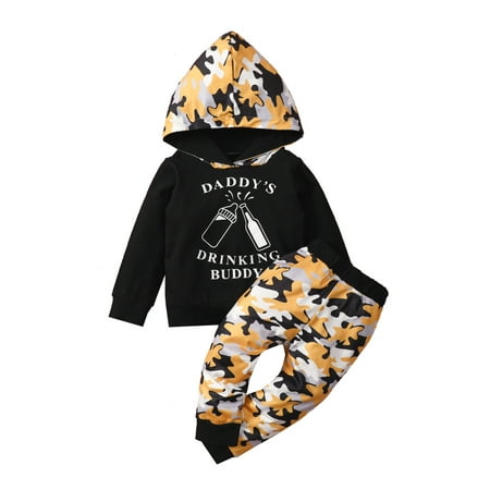 

Sunisery Infant Baby Boy Long Sleeve Hooded Sweatshirt Tops Camouflage Long Pant 2PCS Autumn Clothes Black 3-4 Years