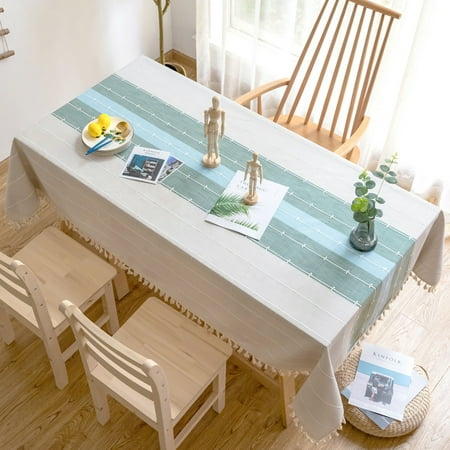 

Heavy Cotton Linen Fabric Table Cover Spillproof Tablecloth With Tassels Washable Lattice Tablecloth Used For Kitchen Dining Party Holiday-C-110*170cm