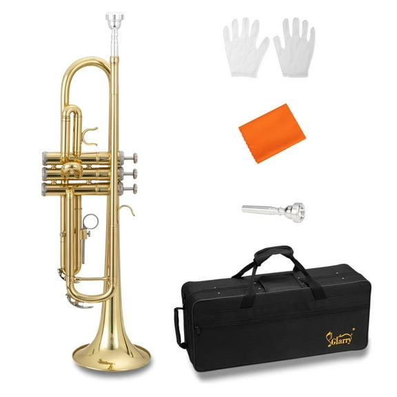 Glarry Brass Bb Trumpet Kit with Case Mouthpiece for Student Beginner Golden