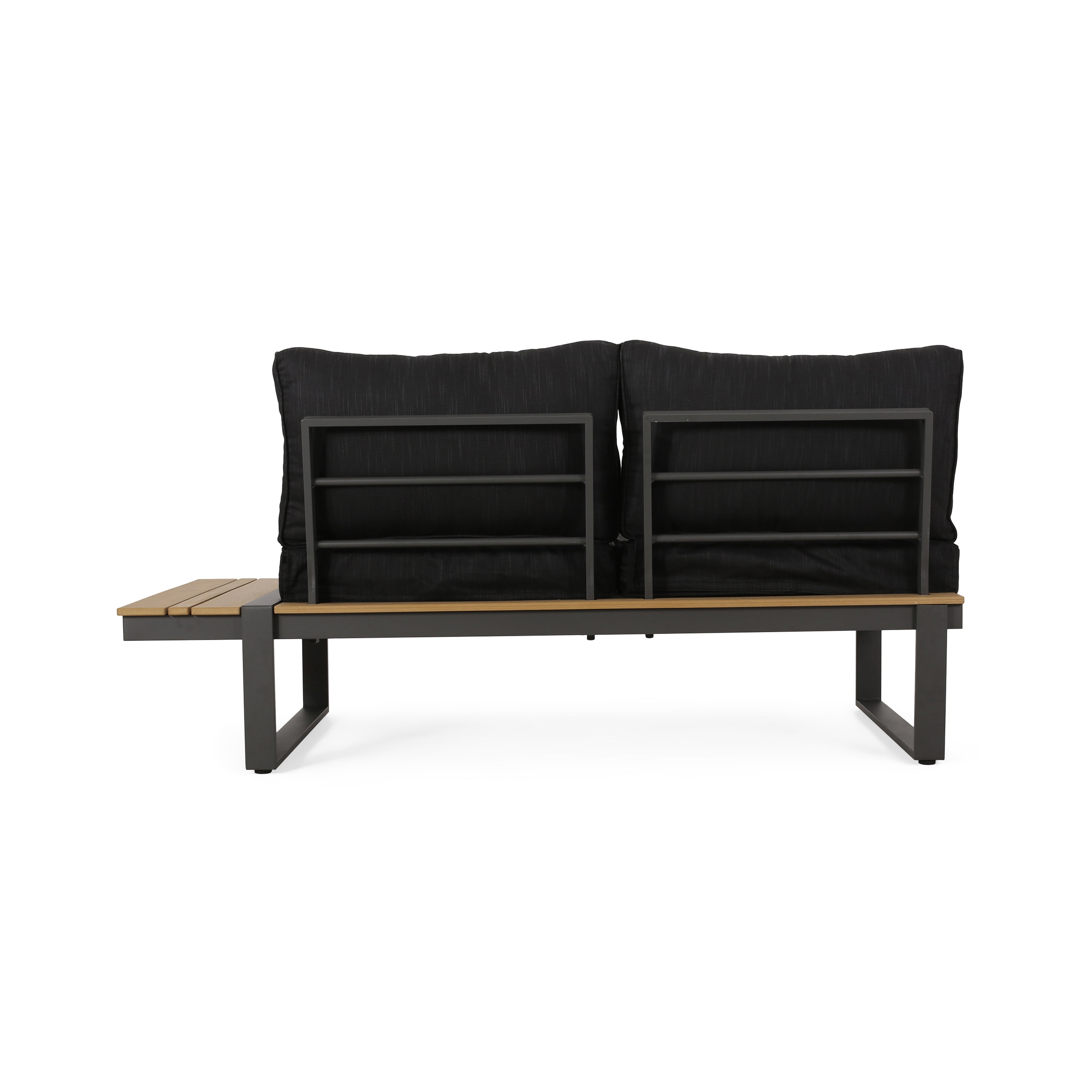 Outdoor Right Arm Combined Sofa Seat, Aluminum Frame Splicing Leisure Couch for Patio Garden, Dark Gray