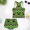 thumbnail image 6 of COEQINE Girls Tankini Set 2 Piece Swimsuit for Ages 6-7 Modest Racerback Bathing Suits with Chest Pads for Little Kid Crewneck Top and Swim Shorts for Beach Pool, Jamaican Flag Geometric, 6 of 8