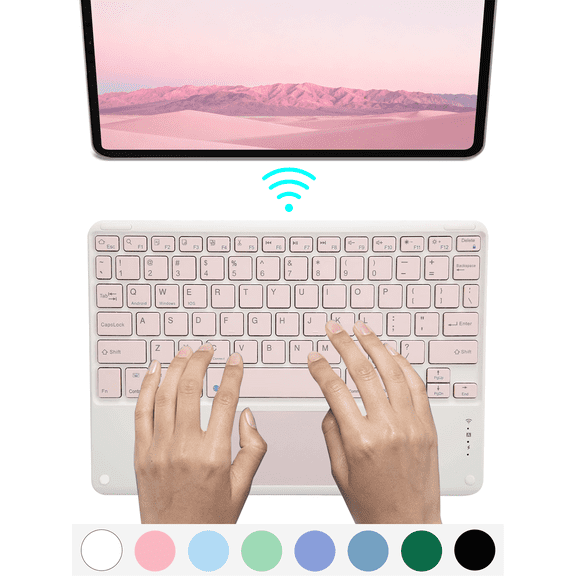 10 Inch Rechargeable Wireless Bluetooth Touchpad Keyboard - Thin & Portable, Compatible with iPad, iOS, Android, Windows, Long Battery Life Pink