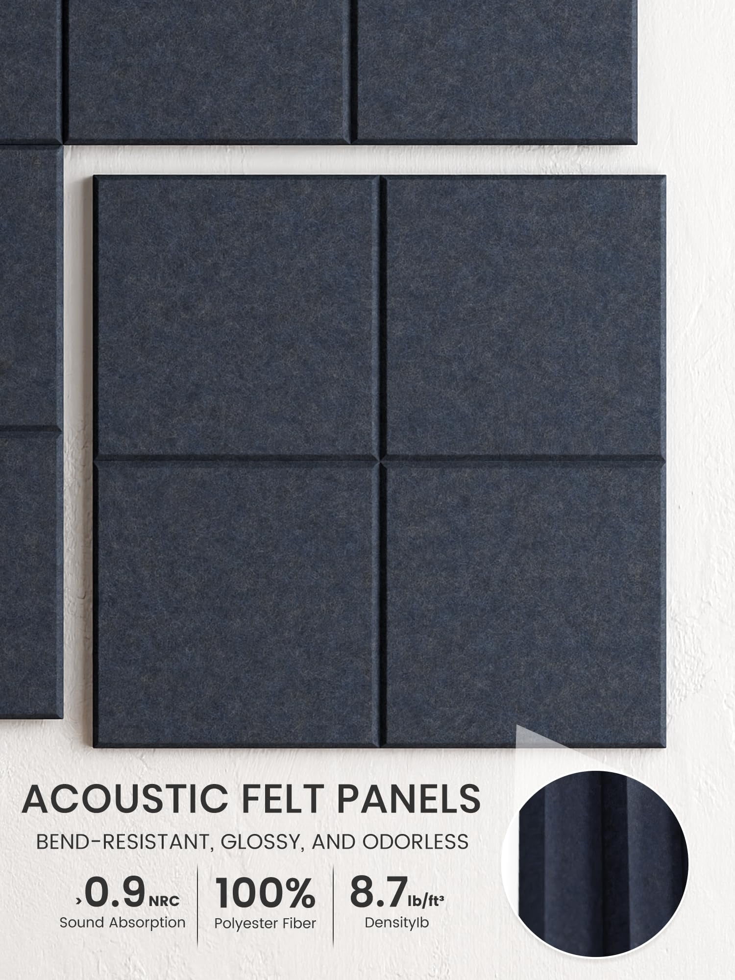 Large Felt Bulletin Board  36" X 24" Cork Alternative 6-pack Wall Tiles With 4-compartment Design 30 Push Pins 40 Adhesive Tabs Ideal For Office & Home Decor Deep Charcoal Blue