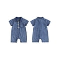thumbnail image 2 of BemeyourBBs Baby Denim Jumpsuit Short Sleeve Lapel Button Up Solid Color Romper, 2 of 9