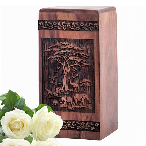 KARYLIZ Elephant Urns For Men Ashes - Wooden Urns For Ashes Adult Male - Large Capacity Urns - Cremation Urns For Women - Memorial Urns For Human Ashes - Urns For Human Ashes Adult - 14 Inch