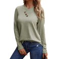 thumbnail image 1 of Camiseta de Manga Larga con decoración de Botones para Mujer Blusa Informal Suelta con Cuello en V y Dobladillo Irregular para Trabajo de Oficina Gris XL, 1 of 8