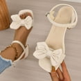 thumbnail image 2 of Xfvqtps Womens Heeled Sandals Adjustable Ankle Buckle Bow Open Square Toe Block Heel Summer Sandals Beige, 2 of 9