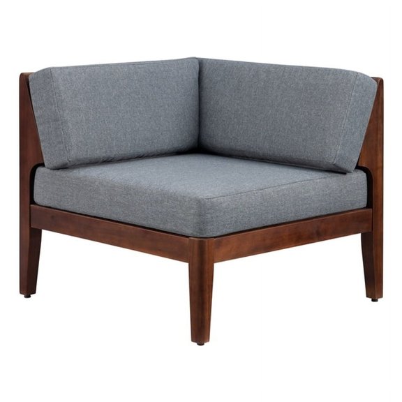 Linon Morningside Outdoor Acacia Wood Corner Chair with Gray Cushions in Walnut