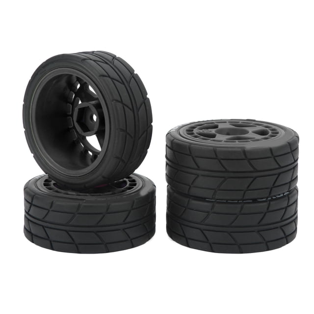 Pneus de Roue Rc 4PCS 1/10 Rc avec Roue Plate en Caoutchouc Plastique d'Aileron de Moyeu pour les Pièces de Mise à Niveau de Voiture