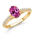 thumbnail image 2 of Gem Stone King 10K Yellow Gold Pink Created Sapphire and White Lab Grown Diamond Engagement Ring for Women (1.83 Cttw, Oval 8X6MM, Gemstone September Birthstone, Size 7), 2 of 4