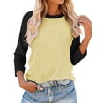 thumbnail image 1 of Plebaso Chemises à Manches 3/4 pour Femmes Col Rond Tops à Blocs de Couleur Décontractés Amples Blouses pour Femmes, 1 of 3