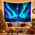 thumbnail image 3 of Celestial Mountain with Moon Phases and Aurora on Midnight Sky, Mystical Digital Art for Space Lovers, Night Landscape Decor Christmas Gift, Tapestry Wall Hanging for Bedroom and Dorm, 3 of 7