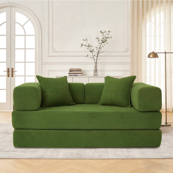 5-in-1 Folding Convertible Sofa Bed,63 Inch Oversized Corduroy Upholstered Boneless Couch, Love seat Sleeper With Pull Out Bed, Floor Sofa Modular Futon Couch For Small Apartment,Living Room Bedroom