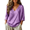 thumbnail image 2 of YuXingFu Women's Tops, Tees & Blouses V-Neck Pleated Ruffle Hem for Casual Purple XXL, 2 of 9