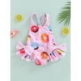 thumbnail image 3 of Douhoow Kids Girls Swimsuit One-Piece Swimwear Sleeveless Ice Cream Printed Ruffled Bathing Romper, 3 of 9
