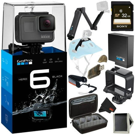 GoPro HERO6 Black Action Camera- Gold Bundle w/ GoPro 3- Way + Floating Strap and Helmet (Best Way To Charge Gopro)
