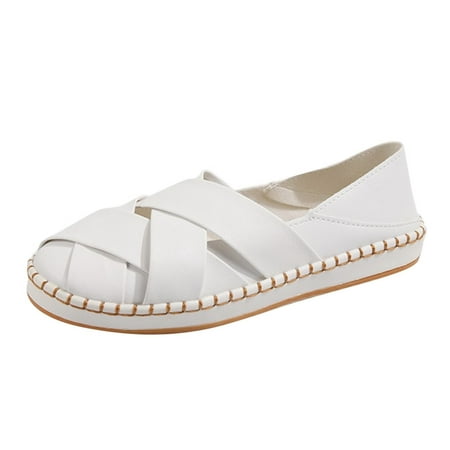 

Casual Shoes for Women Fashion Summer And Autumn Women Casual Shoes Shallow Mouth Round Toe Cross Strap Hollow Breathable Leisure And Comfortable Women Casual Shoes Pu Beige 40