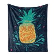 thumbnail image 1 of Tropical Soft Flannel Fleece Throw Blanket, Hello Summer Words Pineapple with Hearts Swirls and Teardrop Shapes Background, Cozy Plush for Indoor and Outdoor Use, 50" x 60", Multicolor, by Ambesonne, 1 of 6