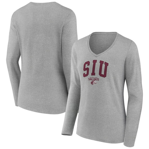 Women's Gray Southern Illinois Salukis Campus Long Sleeve V-Neck T-Shirt