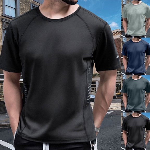 T Shirts for Men Short Sleeve Pack Round Neck Hawaiian Tees Shirt Classic Fit Undershirt Tee Tops Bulk Fashion Casual Athletic Short Sleeve (Black,XXL)