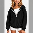 thumbnail image 2 of Abcomgle Girls Oversized Half Zip Hoodie Full Zip Long Sleeve Jacket for Kids Cute Lightweight Fleece Hoodies for Teen Girls with Pockets, 2 of 3