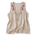 thumbnail image 6 of Women's Linen Embroidered Sleeveless V Neck Loose Tank Top Casual Blouse for Summer Layering, 6 of 8