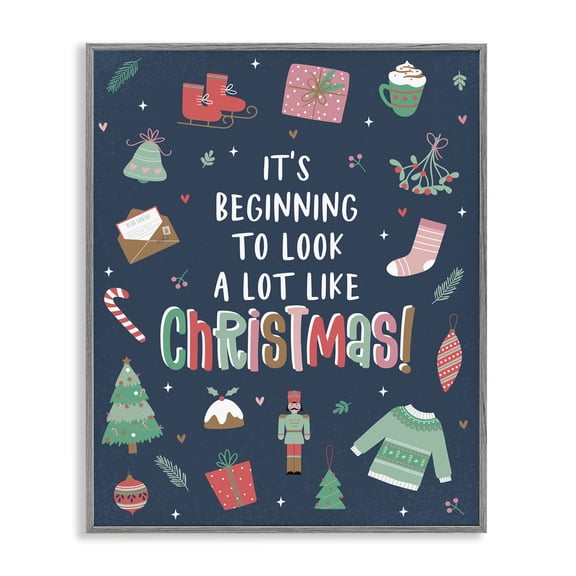 Stupell Industries Contemporary Beginning To Look Like Christmas Varied Festive Details Gray Framed Giclee Art, 11 x 14, by Angela Nickeas