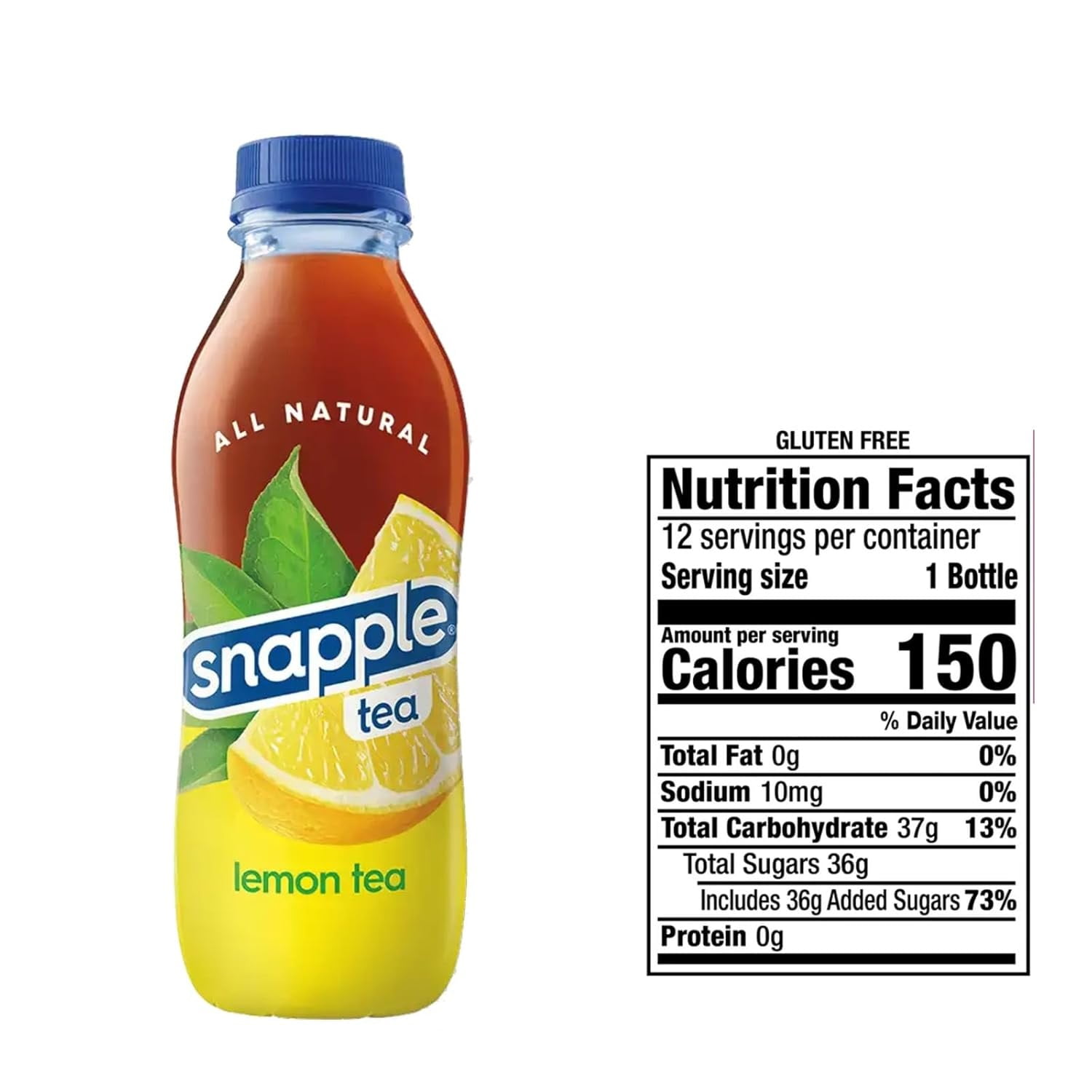 Snapple Lemon All-Natural Fruit Juice Drink, Gluten-Free, Refreshing Beverage, Made from Premium Ingredients, 16 fl oz Plastic Bottles, 12-Pack