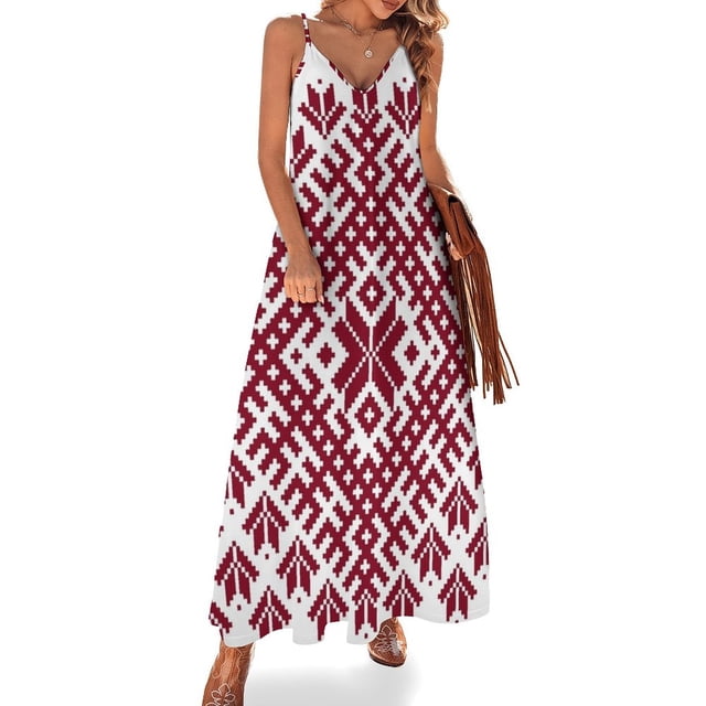 Vestido sin mangas con motivo de cinturón Lielvarde de Letonia rojo Vestidos de mujer Vestidos de verano Vestidos de verano