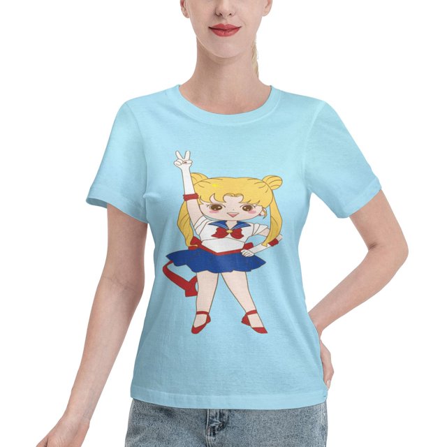 T-Shirt Basique à Manches Courtes pour Femmes Sailor Moon Édition Q Tsukiha