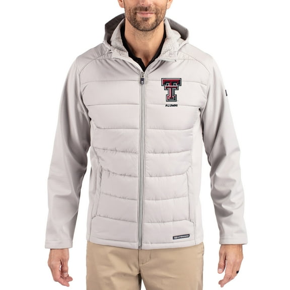 Men's Cutter & Buck Gray Texas Tech Red Raiders Evoke Hybrid Eco Softshell Recycled Full Zip Hooded Jacket