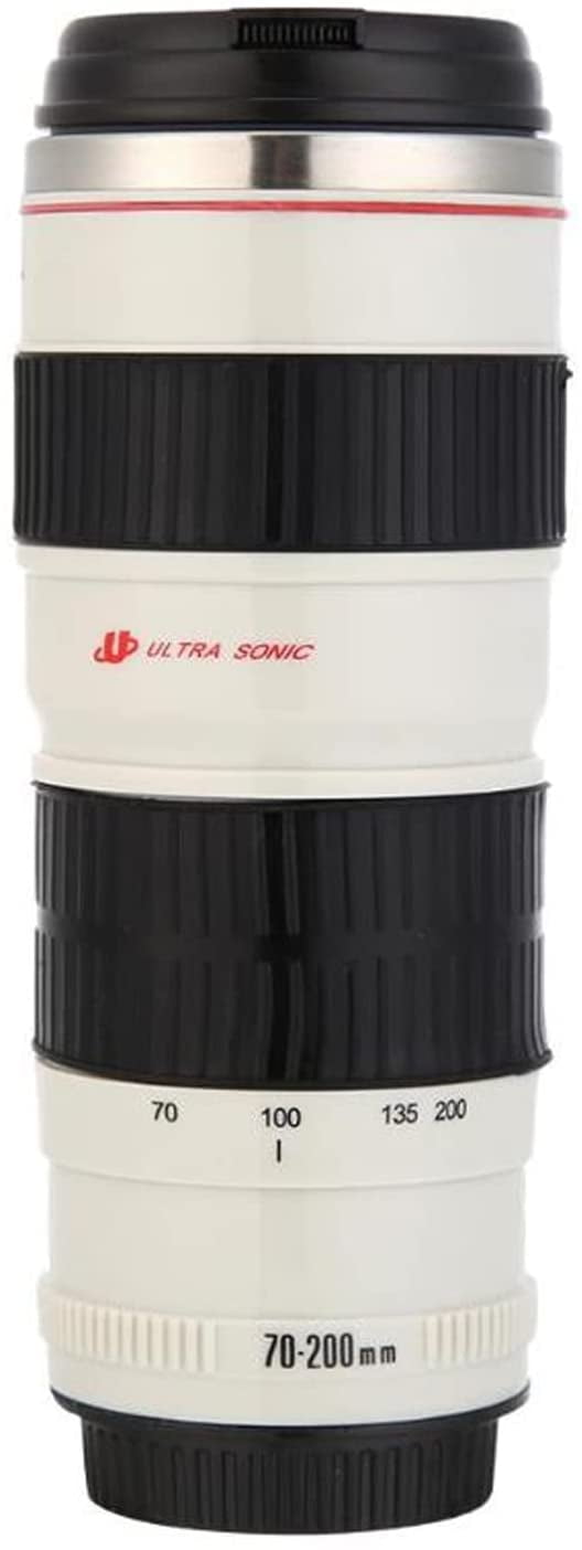 Sequpr White Stainless Steel Camera Lens Coffee Mug Photo Coffee Mugs