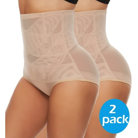 MANIFIQUE 2 Pieces Double Tummy Control Panty Waist Trainer Body Shaper Underwear High Waisted Shapewear for Women