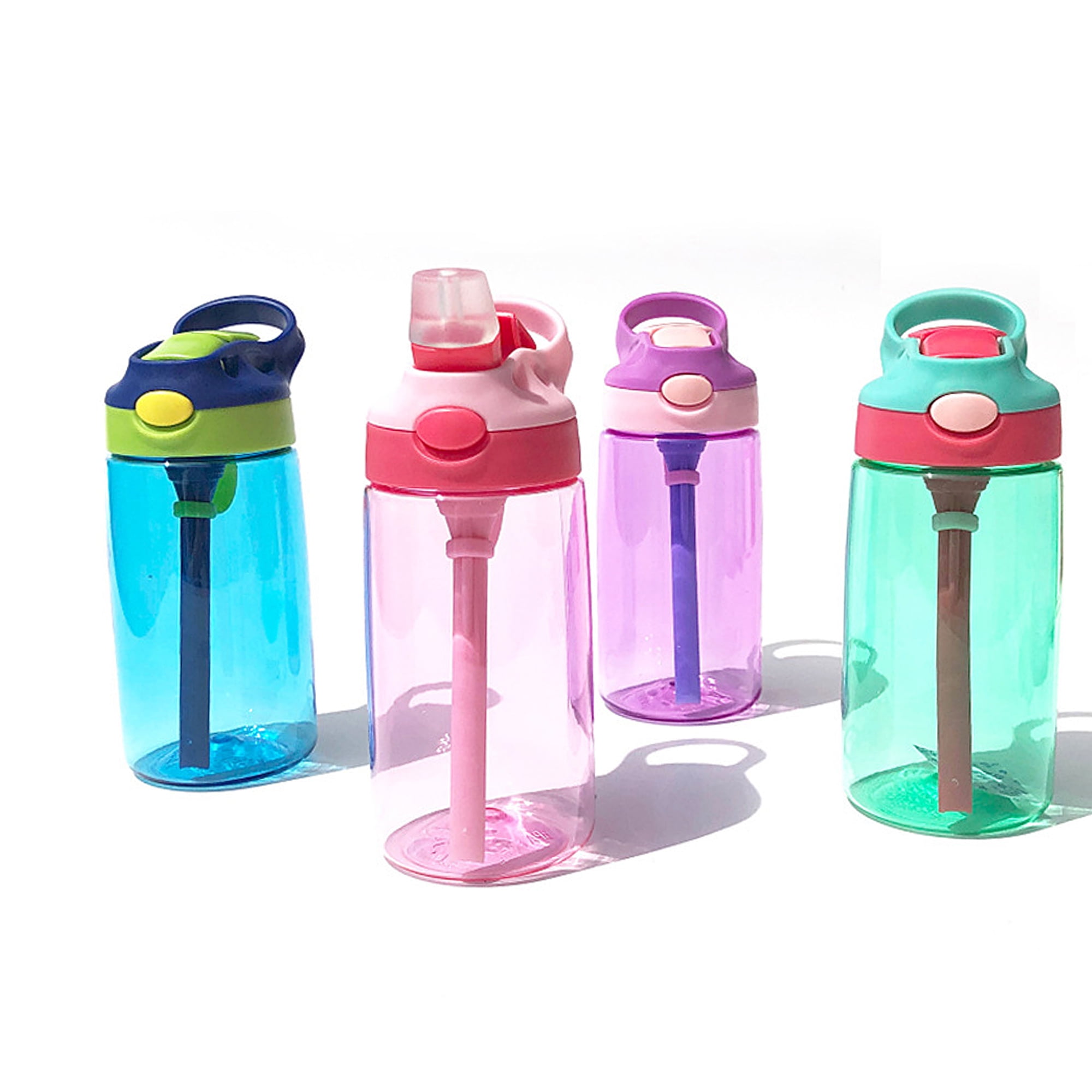 16oz Children Kids Drinking Cup Sports Water Bottle w/ Straws Plastic BPA Free