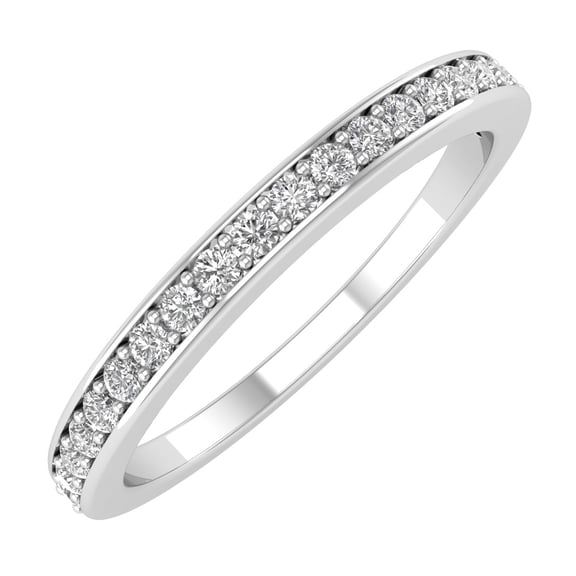 Women's 14K White Gold Round Diamond 1/4 Carat TCW Pave Set Wedding Band Eternity Ring 2.2 mm, 0.25 Ct Natural Diamond, Ring Size 8.25