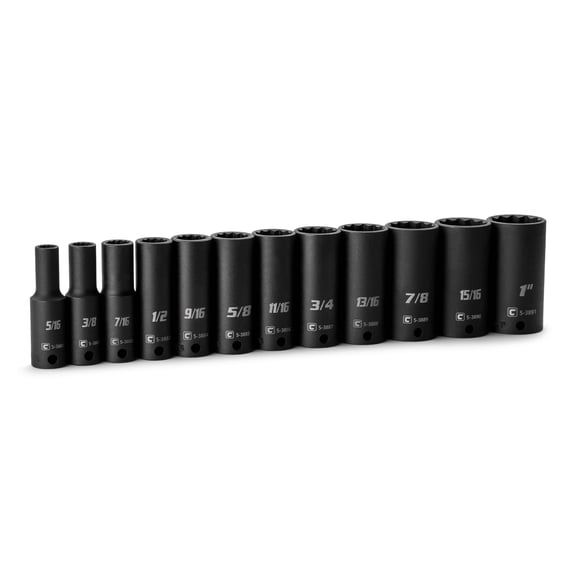 Capri Tools 3/8 in. Drive Deep Impact Socket Set, 12-Point, SAE, 5/16 to 1 in., 12-Piece