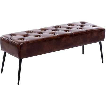 Themis Button-Tufted Ottoman Bench, Upholstered Bedroom Benches Footrest Stool Dining Bench Leather Accent Bench for Entryway Dining Room Living Room Bedroom End of Bed, Dark Brown