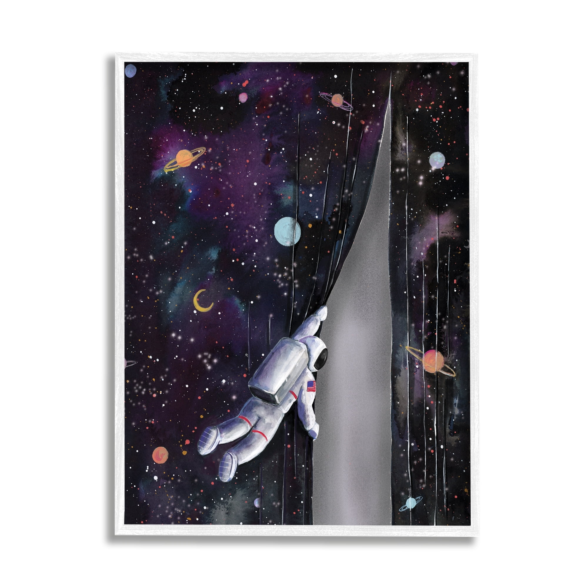 Stupell Industries Astronaut Opening Galaxy Surreal Universe Planets Stars Framed Wall Art, 16 x 20, Design by Rachel Nieman