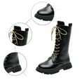 thumbnail image 5 of Huowey Girls High Boots Fashionable Low Heel Lace Up Side Zipper Classic Dress Shoes Fuzzy Lined Comfortable Non Slip Sole Motorcycle Boot Teens Winter Warm Combat Footwear,Black,8-9 Years, 5 of 6