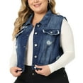 thumbnail image 2 of Unique Bargains Women's Plus Size Denim Sleeveless Chest Pockets Vests Jacket 2X Dark Blue, 2 of 6