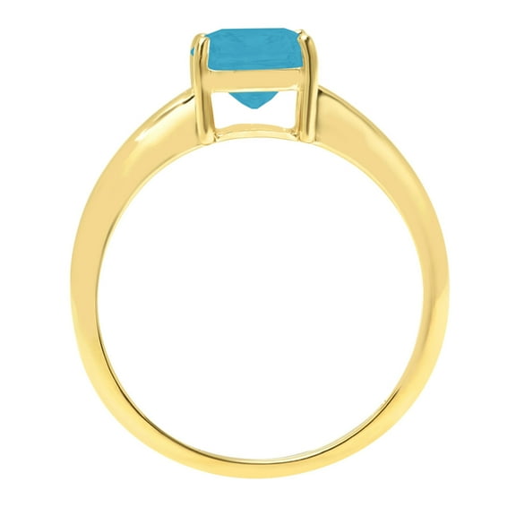 1.5 ct Cushion Cut Simulated Turquoise Solitaire Engagement Ring for Women in 18K Yellow Gold