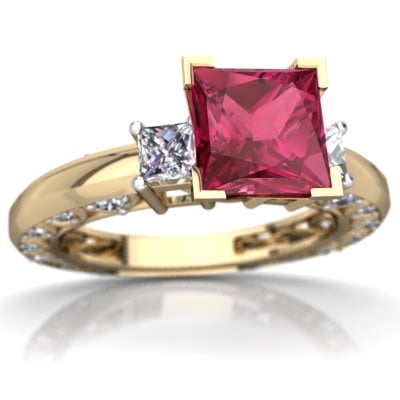 Pink Tourmaline Art Deco Ring in 14K Yellow Gold by