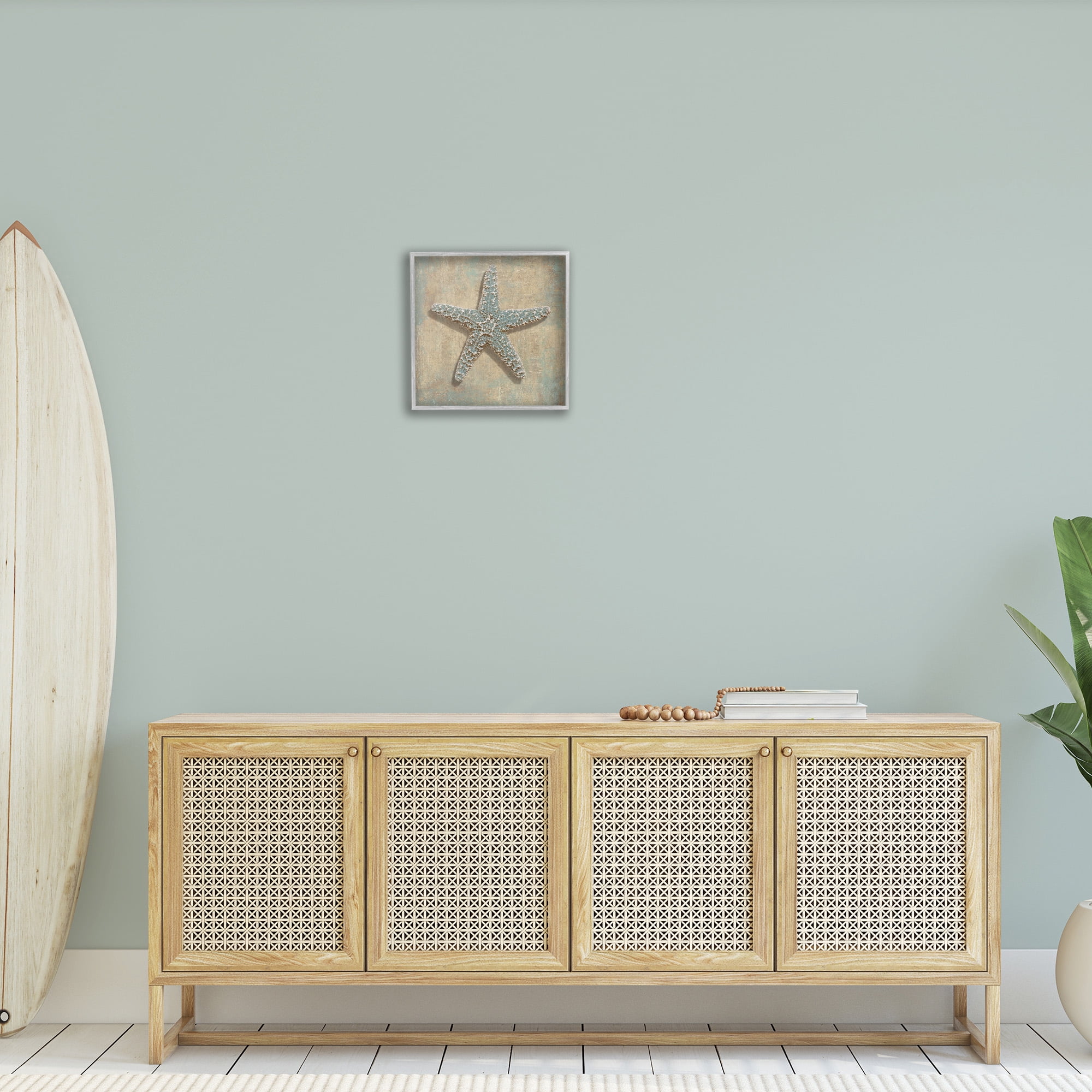 Stupell Industries Starfish Beach Objects Design Nature Painting Gray Framed Art Print Wall Art, 17 x 17