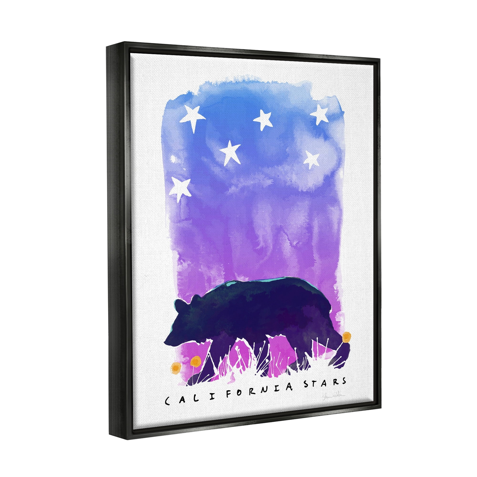 Stupell Industries California Stars Vivid Bear Under Starry Sky Graphic Art Jet Black Floating Framed Canvas Print Wall Art, Design by Shane Donahue