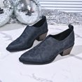thumbnail image 3 of EKVAHL Women's Slip‑On Low Heel Booties, Classic Faux Suede Pointed Toe Walking Pumps, Stable Stacked Heel Ankle Boots Blue, 3 of 5