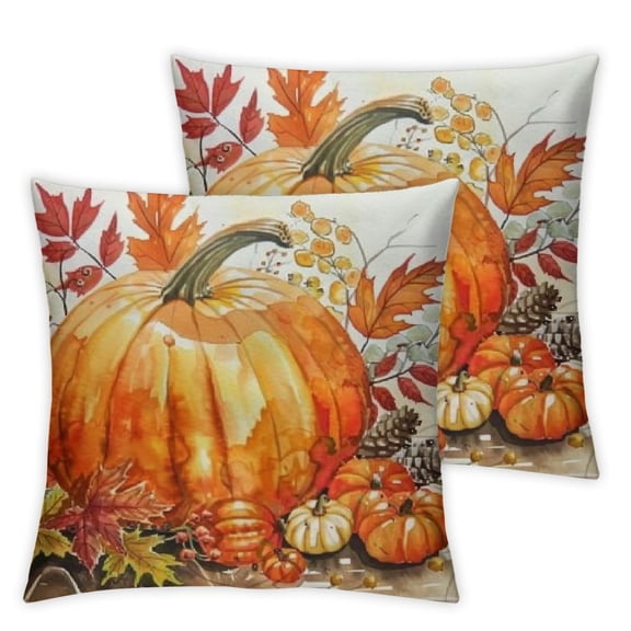 BANET Fall Pillow Covers Orange Pumpkin Leaves Vase Decorative Outdoor Throw Pillow Covers Thanksgiving Decoration for Home Couch,Set of 2 12x12in