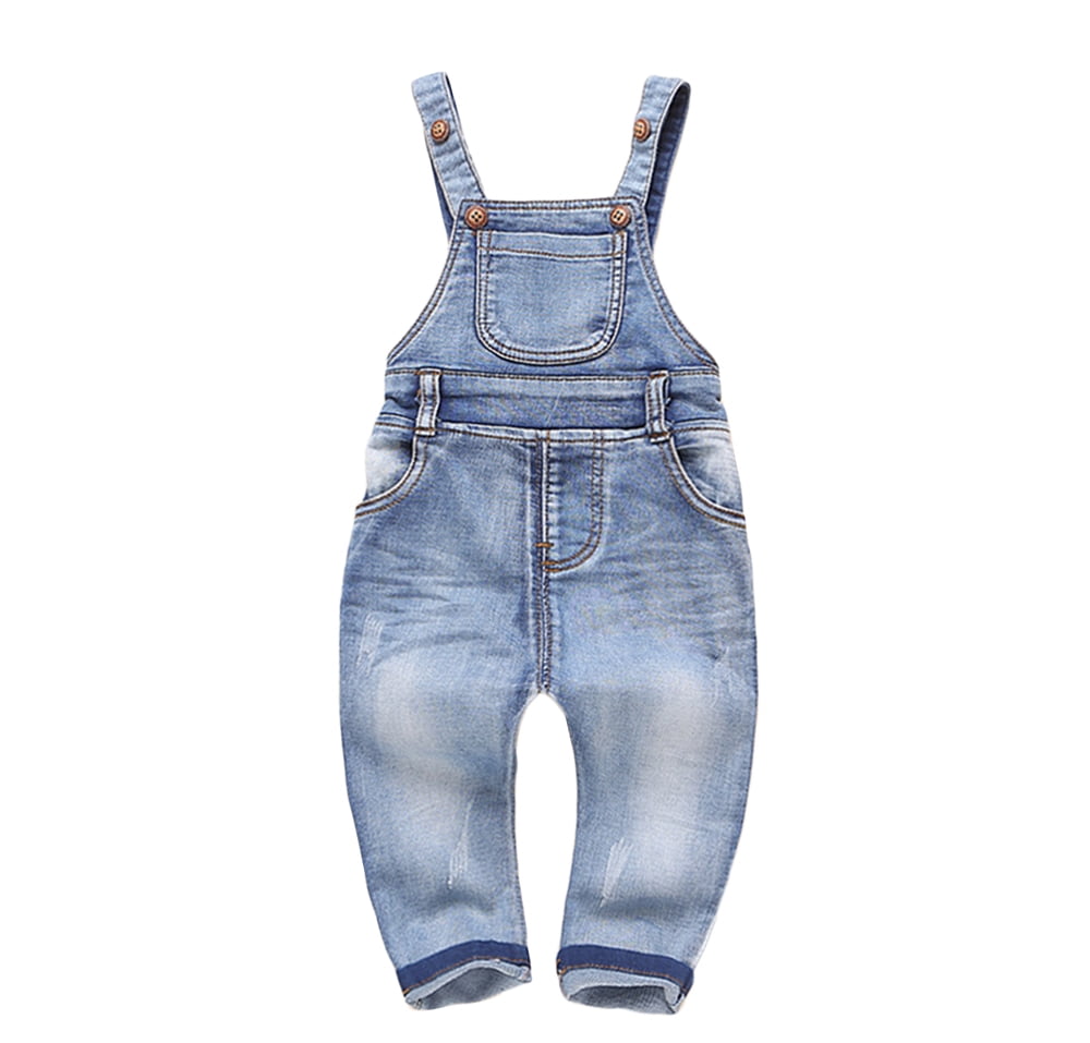KIDSCOOL SPACE Baby & Little Boys/girls Water Washed Ripped Soft Denim Overalls 