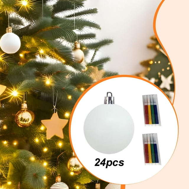 24 Piezas Bolas de Navidad Colgantes Adornos Árbol Blankos Decorativos Pintables Shatterproof Material PP Función DIY para Pintar Colgantes Adecuados